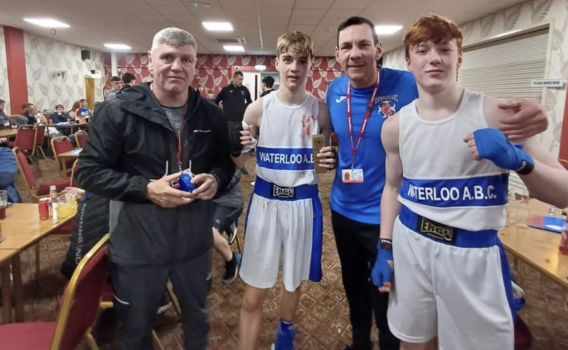 Waterloo ABC members with medals at a boxing competition
